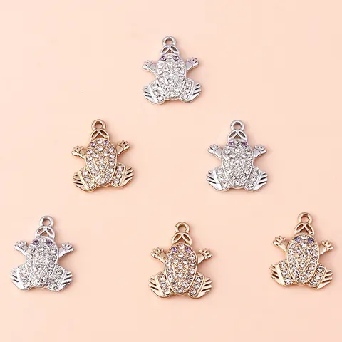 Frog Shaped Alloy Rhinestone Charms For DIY Jewelry Making Purple Eyes Shiny Animal Pendants Gold Silver Plated Jewelry Craft Findings
