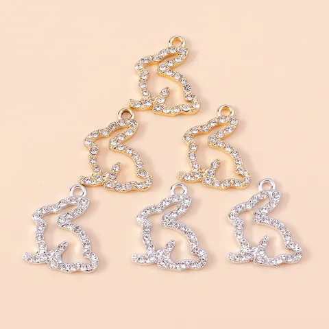 DIY Legering Strass Konijn Hanger Charmes Voor Sieraden Maken Ketting Armband Accessoire Goud Zilver Verguld Dier Ingelegde Hanger
