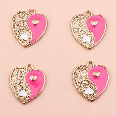 Chinese Style Tai Chi Bagua Heart Shaped Pendants Zinc Alloy Drip Oil Yin Yang Charms For DIY Jewelry Making Keychain Phone Accessory