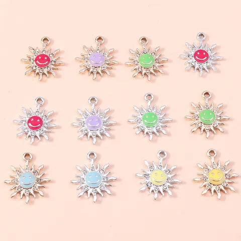 Sun Smiley Face Alloy Pendants Enamel Drip Oil Rhinestone Charms For DIY Necklace Bracelet Making Jewelry Accessories