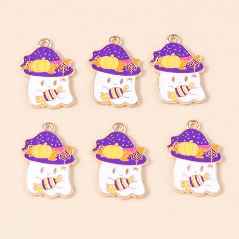 Halloween Zinc Alloy Enamel Ghost Charms With Witch Hat Pumpkin For DIY Jewelry Making Keychain Pendant Accessories