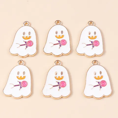 Cartoon Enamel Ghost Lollipop Alloy Charms Halloween Cute Ghost Pendants For DIY Jewelry Making Necklace Bracelet Decoration