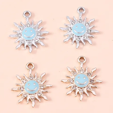 Sun Smiley Face Alloy Pendants Enamel Drip Oil Rhinestone Charms For DIY Necklace Bracelet Making Jewelry Accessories