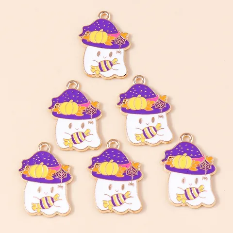 Halloween Zinc Alloy Enamel Ghost Charms With Witch Hat Pumpkin For DIY Jewelry Making Keychain Pendant Accessories