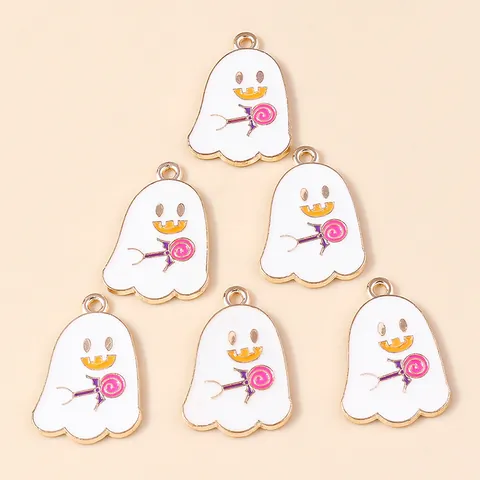 Cartoon Enamel Ghost Lollipop Alloy Charms Halloween Cute Ghost Pendants For DIY Jewelry Making Necklace Bracelet Decoration