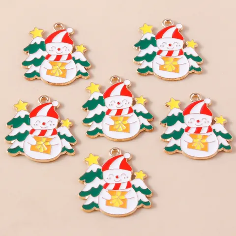 Kerst Sneeuwpop En Boom Legering Emaille Hangers Voor DIY Sieraden Maken Feestelijke Cartoon Cadeau Accessoires Verguld