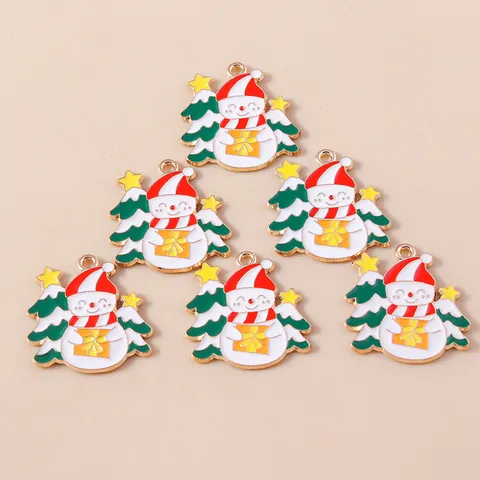 Kerst Sneeuwpop En Boom Legering Emaille Hangers Voor DIY Sieraden Maken Feestelijke Cartoon Cadeau Accessoires Verguld