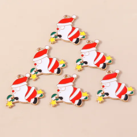 Christmas Santa Claus Enamel Alloy Pendants Without Chain DIY Jewelry Making Necklaces Earrings Santa Candy Cane Charm