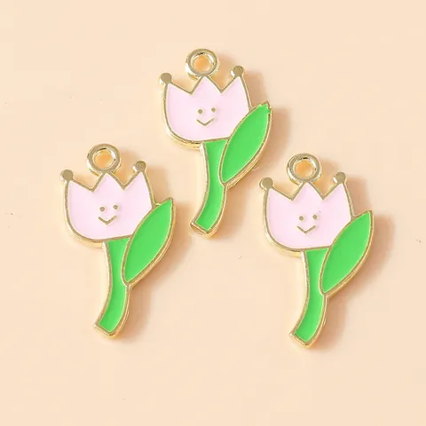 Ciondoli in Smalto di Lega di Zinco a Forma di Tulipano Con Faccina Sorridente per Fai Da Te Gioielli Donna Accessori