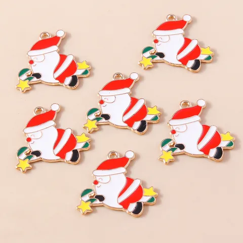 Christmas Santa Claus Enamel Alloy Pendants Without Chain DIY Jewelry Making Necklaces Earrings Santa Candy Cane Charm
