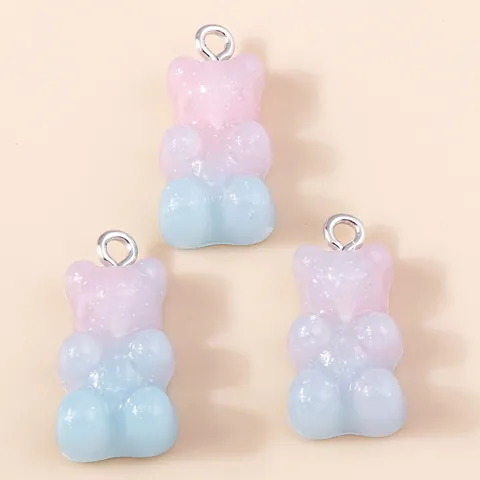 Resin Gradient Gummy Bear Charms With Metal Ring Glitter Colorful Bear Pendants For DIY Earrings Necklace Keychain Jewelry Making Accessories
