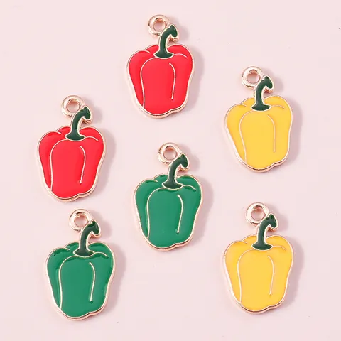 Alloy Enamel Dripped Bell Pepper Chili Pendants Charms For DIY Jewelry Making Accessories Red Yellow Green Vegetable Crafts