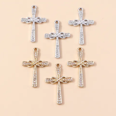 Luxus Legierung Strass Kreuz Anhänger Unendlichkeitsknoten Design DIY Schmuckherstellung Charms Halskette Armband Zubehör Religiös