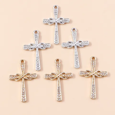 Luxus Legierung Strass Kreuz Anhänger Unendlichkeitsknoten Design DIY Schmuckherstellung Charms Halskette Armband Zubehör Religiös