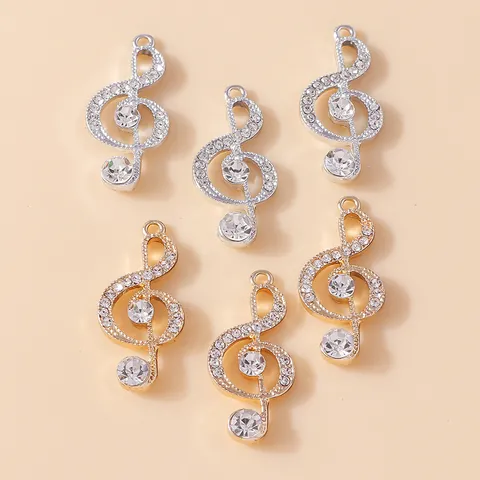 Glimmende Legering Strass G-Sleutel Muzieknoot Hangers Voor Sieraden Maken DIY Ketting Armband Knutselen Goud Zilver Charms