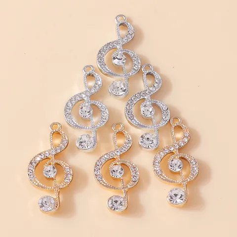 Glimmende Legering Strass G-Sleutel Muzieknoot Hangers Voor Sieraden Maken DIY Ketting Armband Knutselen Goud Zilver Charms