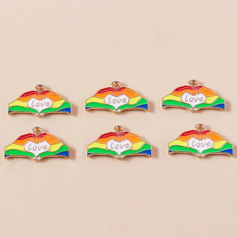 Zinc Alloy Rainbow Heart Hand Gesture Charms Drip Oil Enamel Love Heart Pendants DIY Necklace Bracelet Jewelry Making Accessories