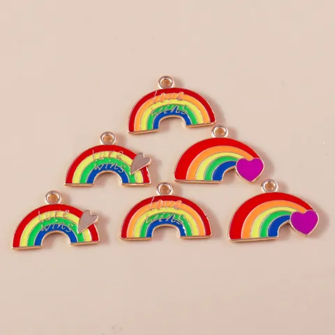Zinc Alloy Rainbow Heart Enamel Charms For DIY Jewelry Making Love Wins Letters Pendants For Bracelets Necklaces Earrings
