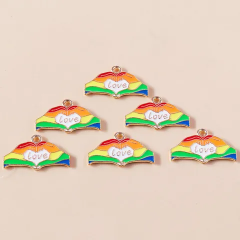 Zinc Alloy Rainbow Heart Hand Gesture Charms Drip Oil Enamel Love Heart Pendants DIY Necklace Bracelet Jewelry Making Accessories