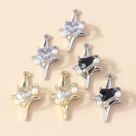 Beloques Bijoux DIY Alliage Cœur Zircone Incrusté Étoile du Nord Croix Pendentifs Avec Künstliche Perles d'Imitation Style Goth Y2K Accessoires Bijoux
