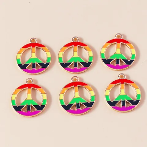 Regenboog Vredesteken Charms Legering Emaille Ronde Hangers Meerkleurige Sieraden Accessoires Voor DIY Ketting Armband Benodigdheden