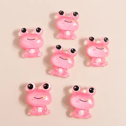 10Pcs Cute Cartoon Frog Resin Charms For DIY Phone Case Scrapbooking Flatback Animal Resin Accessories Glitter Craft Decoration