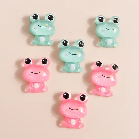 10Pcs Cute Cartoon Frog Resin Charms For DIY Phone Case Scrapbooking Flatback Animal Resin Accessories Glitter Craft Decoration