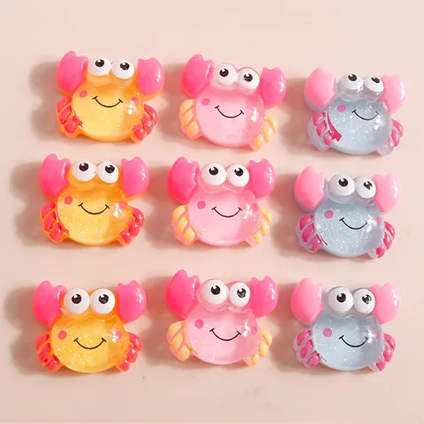 Cartoon Crab Resin Flatback Charms Cute Glitter Animal DIY Craft Accessories For Phone Case Hair Clips Jewelry Making Decor