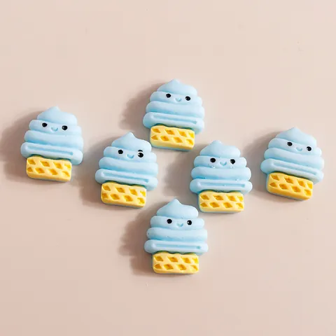 Cartoon Resin Ice Cream Cone Charms Smile Face Food Play 3D Flatback DIY Accessories For Phone Case Hair Clips Decoration