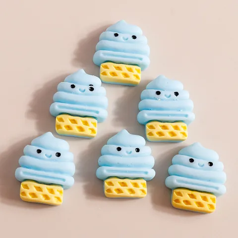 Cartoon Resin Ice Cream Cone Charms Smile Face Food Play 3D Flatback DIY Accessories For Phone Case Hair Clips Decoration