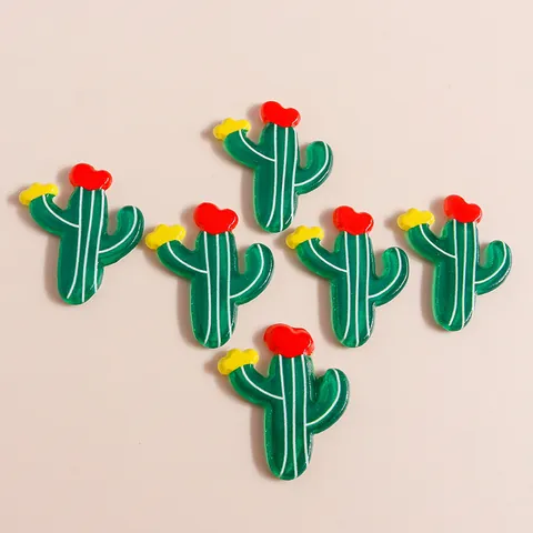 Breloques en Résine de Cactus de Dessin Animé pour Coque de Téléphone DIY Accessoires de Plantes Vertes Artisanales Avec Coeur Rouge Décoration Florale Jaune