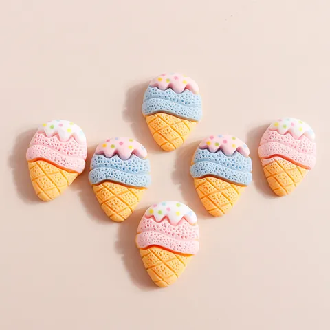 Kawaii Resin Ice Cream Cone Charms For DIY Phone Case Decor Hair Clip Accessories Cartoon Sweet Dessert Mixed Colors Supplies