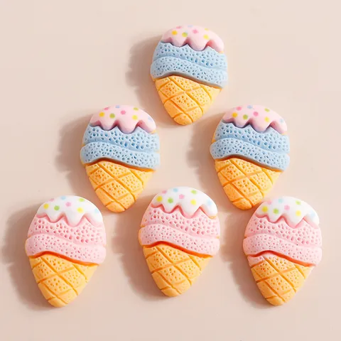 Kawaii Resin Ice Cream Cone Charms For DIY Phone Case Decor Hair Clip Accessories Cartoon Sweet Dessert Mixed Colors Supplies