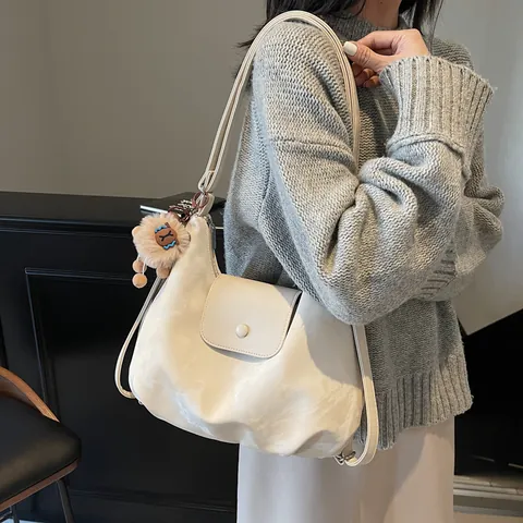 Borsa Tote da Donna in Pelle PU Grande Capacità Zaino a Spalla Versatile per Pendolarismo Viaggio con Portachiavi a Pecora in Peluche