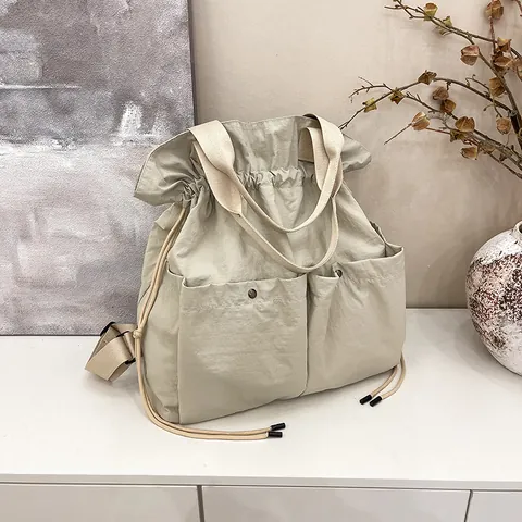 Women's Large Capacity Nylon Drawstring Backpack Lightweight Multi-functional Shoulder Tote Bag Fashion Casual Travel Daily Handbag