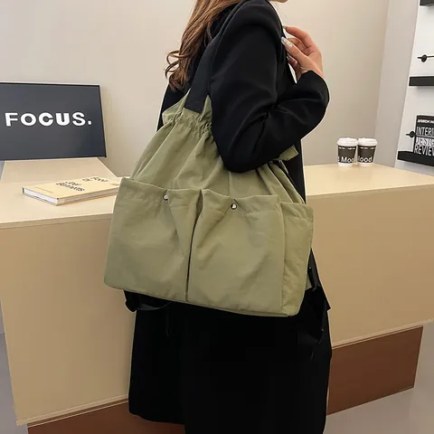 Women's Large Capacity Nylon Drawstring Backpack Lightweight Multi-functional Shoulder Tote Bag Fashion Casual Travel Daily Handbag