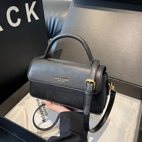 Vintage PU Leather Small Square Bag For Women Fashion Flap Shoulder Crossbody Bag With Top Handle Commuting Handbag Solid Color