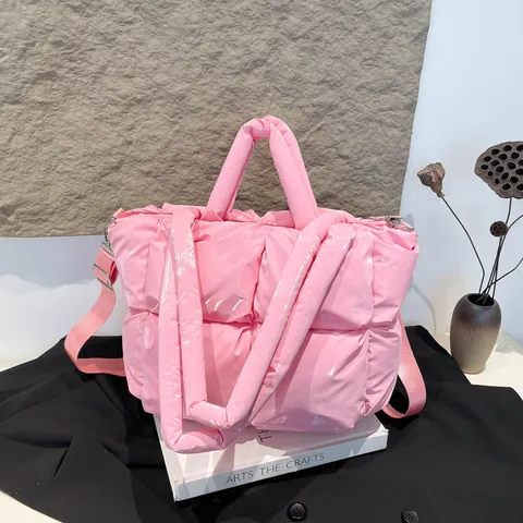 Γυναικεία Τσάντα Tote Puffer Μεγάλης Χωρητικότητας Μεταλλική Καπιτονέ Με Βαμβακερή Επένδυση Τσάντα Ώμου Casual Καθημερινή Τσάντα