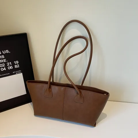 Bolso Tote de Cuero PU de Gran Capacidad para Mujer Bolso de Hombro Minimalista Color Sólido Viaje Diario Moda Bolso Grande de Axila