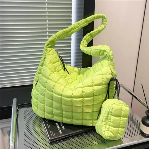 Quilted Puffer Cloud Shoulder Bag For Women Down Cotton Padded Tote Bag With Matching Small Pouch Casual Travel Handbag