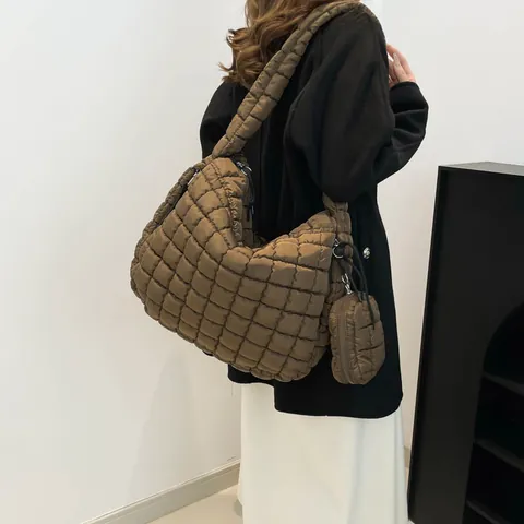 Quilted Puffer Cloud Shoulder Bag For Women Down Cotton Padded Tote Bag With Matching Small Pouch Casual Travel Handbag