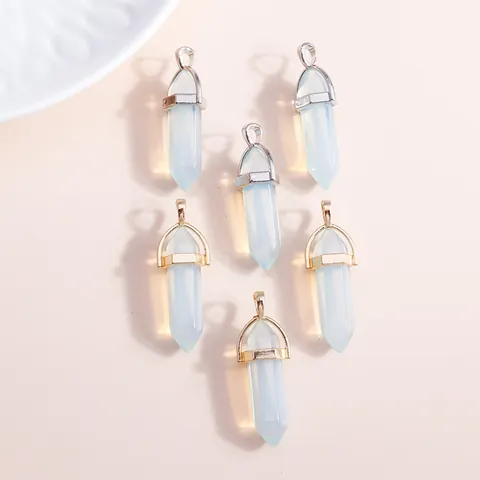 Hexagonal Point Synthetic Opal Pendant Gold Silver Plated Alloy Double Pointed Bullet Crystal Pendant For DIY Jewelry Making