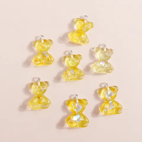 Breloques Ours en Résine Dessin Animé Avec Tige en Métal Dégradé Paillettes Pendentifs Ours Assis pour Bijoux DIY Boucles d'Oreilles