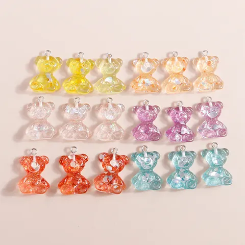 Breloques Ours en Résine Dessin Animé Avec Tige en Métal Dégradé Paillettes Pendentifs Ours Assis pour Bijoux DIY Boucles d'Oreilles