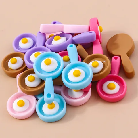 Mini Simulation Frying Pan Fried Egg Resin Charms Kawaii Miniature Food DIY Crafts For Jewelry Making Phone Case Decor