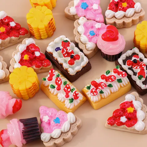 Resin Miniature Food Cake Pizza Simulation Dessert DIY Accessories For Phone Case Decoration Cream Glue Crafts Mixed Styles