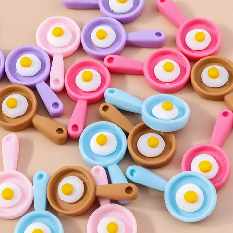 Mini Simulation Frying Pan Fried Egg Resin Charms Kawaii Miniature Food DIY Crafts For Jewelry Making Phone Case Decor