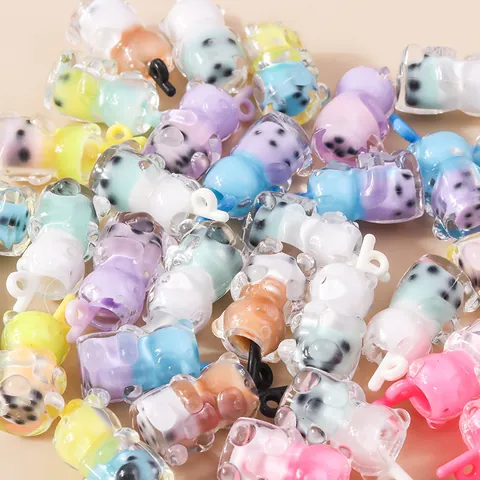 Süße Harz Bär Milchteetasse Anhänger Für DIY Schmuckherstellung Zubehör Ohrring Schlüsselanhänger Armband Simulation Essen Anhänger