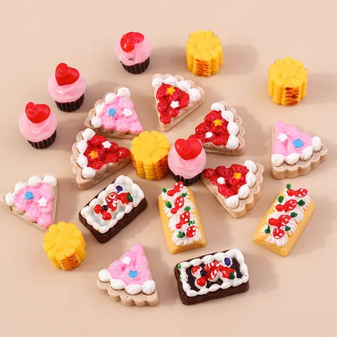 Resin Miniature Food Cake Pizza Simulation Dessert DIY Accessories For Phone Case Decoration Cream Glue Crafts Mixed Styles