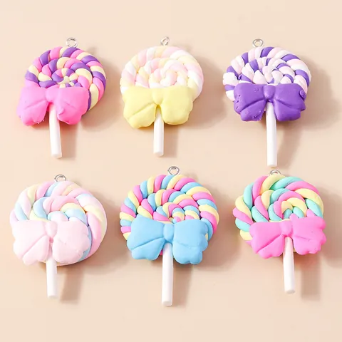 Sweet Resin Lollipop Charms With Bow-knot Detail Colorful Macaron Food Style DIY Jewelry Accessories For Earrings Necklaces Crafting